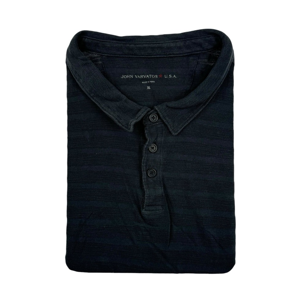 John Varvatos USA Mens Blue Cotton Knit Stripe Polo Shirt XL K3225C17